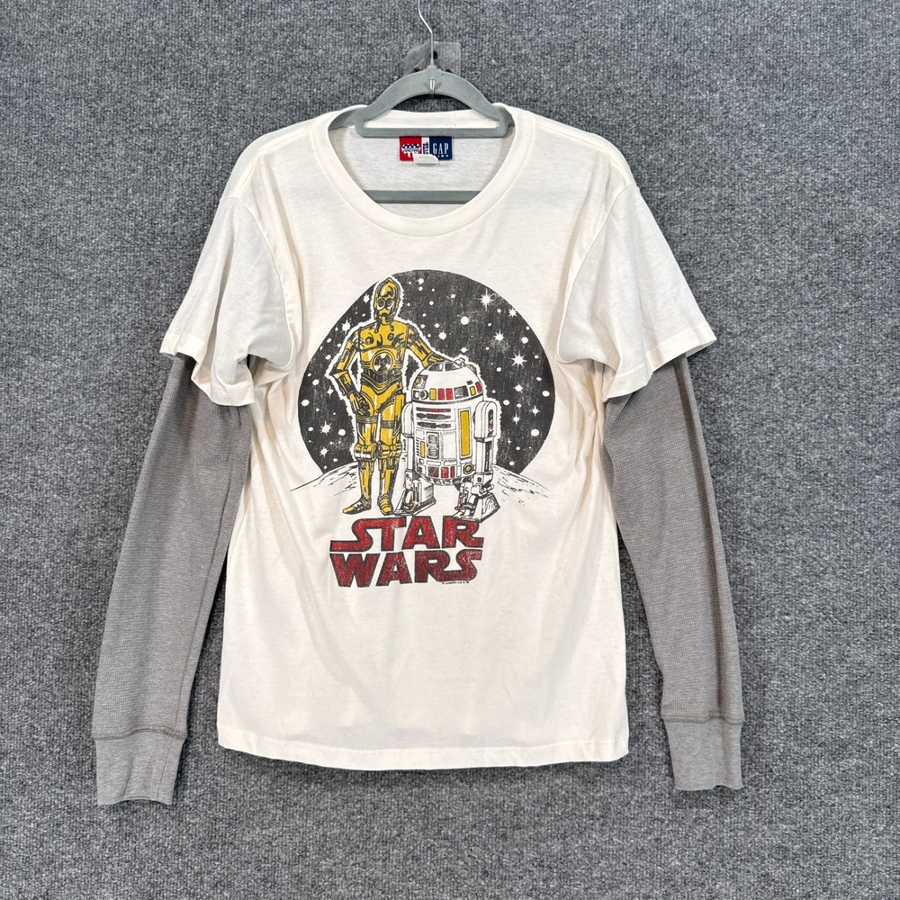 Gap x Junkfood Shirt Boys XL White Layered Thermal C-3PO R2-D2 Graphic Star Wars